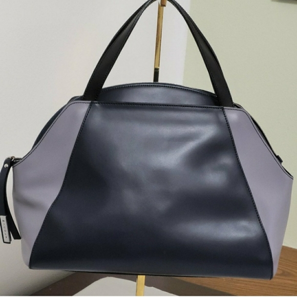 Nicoli Italian Leather Satchel/Crossbody Handbag Navy/Grey Colorblock - Picture 4 of 15